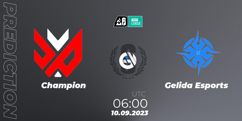 Prognose für das Spiel Champion VS Gelida Esports. 10.09.2023 at 06:00. Rainbow Six - SEA League 2023 - Stage 2