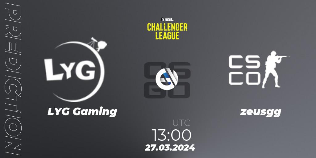 Prognose für das Spiel LYG Gaming VS zeusgg. 27.03.24. CS2 (CS:GO) - ESL Challenger League Season 47: Asia