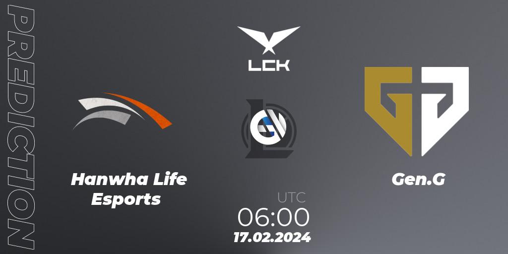 Prognose für das Spiel Hanwha Life Esports VS Gen.G. 17.02.24. LoL - LCK Spring 2024 - Group Stage