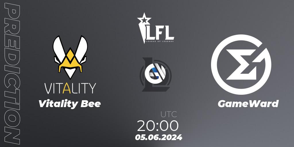 Prognose für das Spiel Vitality Bee VS GameWard. 05.06.2024 at 20:00. LoL - LFL Summer 2024