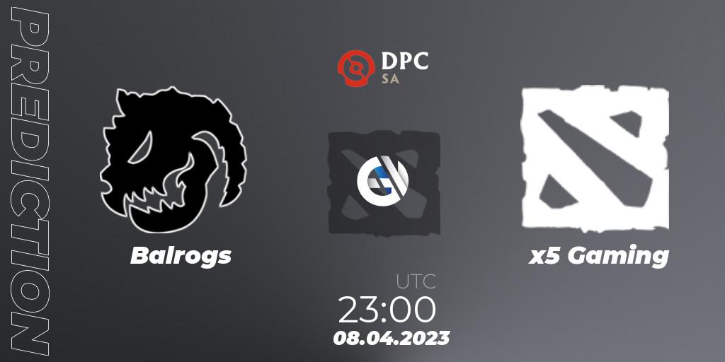 Prognose für das Spiel Balrogs VS x5 Gaming. 08.04.2023 at 23:40. Dota 2 - DPC 2023 Tour 2: SA Division II (Lower)