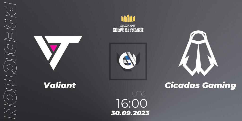 Prognose für das Spiel Valiant VS Cicadas Gaming. 30.09.23. VALORANT - VCL France: Revolution - Coupe De France 2023