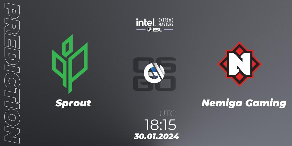 Prognose für das Spiel Sprout VS Nemiga Gaming. 30.01.2024 at 18:15. Counter-Strike (CS2) - Intel Extreme Masters China 2024: European Open Qualifier #2