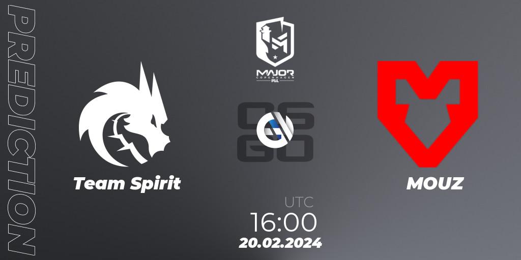 Prognose für das Spiel Team Spirit VS MOUZ. 20.02.24. CS2 (CS:GO) - PGL CS2 Major Copenhagen 2024: European RMR B