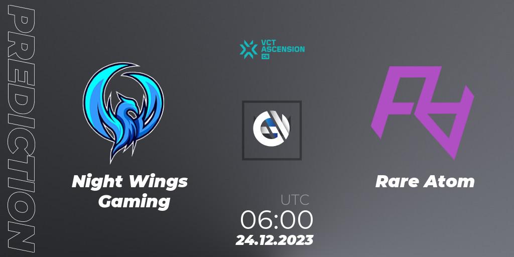 Prognose für das Spiel Night Wings Gaming VS Rare Atom. 24.12.23. VALORANT - VALORANT China Ascension 2023