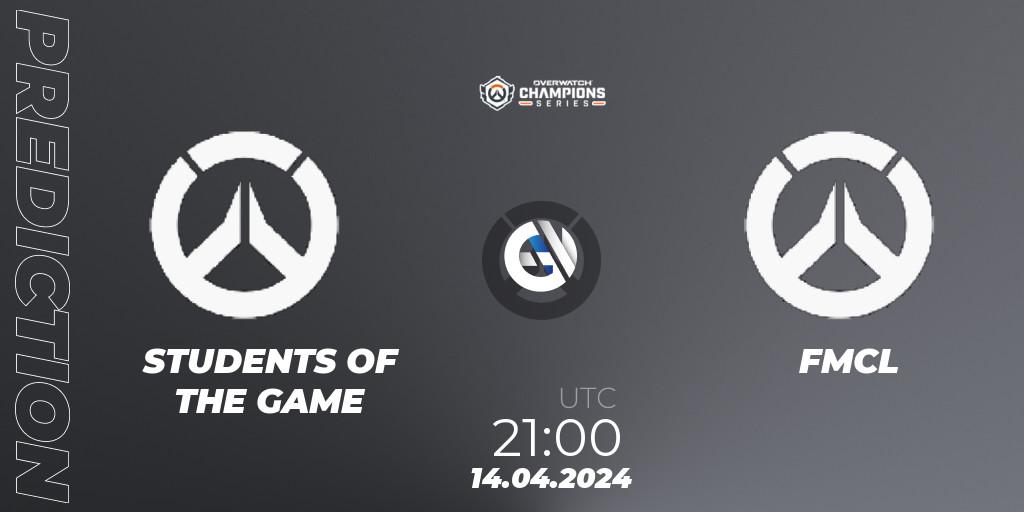 Prognose für das Spiel STUDENTS OF THE GAME VS FMCL. 14.04.2024 at 21:00. Overwatch - Overwatch Champions Series 2024 - North America Stage 2 Group Stage