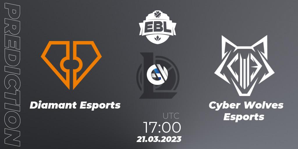 Prognose für das Spiel Diamant Esports VS Cyber Wolves Esports. 21.03.23. LoL - EBL Season 12 - Playoffs