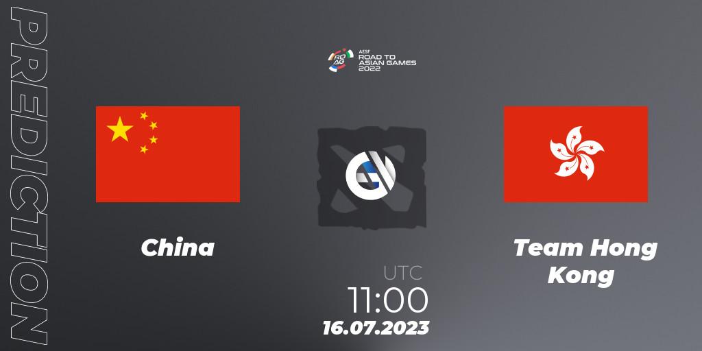 Prognose für das Spiel China VS Team Hong Kong. 16.07.2023 at 11:40. Dota 2 - 2022 AESF Road to Asian Games - East Asia
