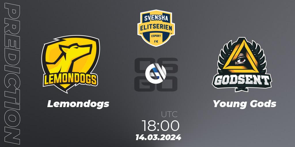 Prognose für das Spiel Lemondogs VS Young Gods. 14.03.2024 at 18:10. Counter-Strike (CS2) - Svenska Elitserien Spring 2024
