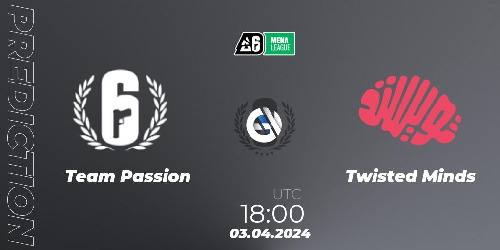 Prognose für das Spiel Team Passion VS Twisted Minds. 03.04.2024 at 18:00. Rainbow Six - MENA League 2024 - Stage 1