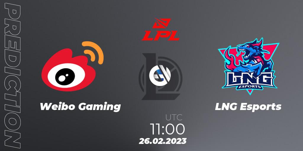 Prognose für das Spiel Weibo Gaming VS LNG Esports. 26.02.2023 at 12:00. LoL - LPL Spring 2023 - Group Stage