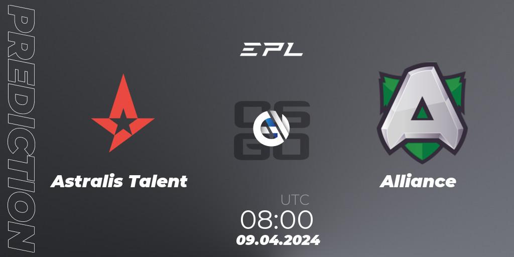 Prognose für das Spiel Astralis Talent VS Alliance. 09.04.24. CS2 (CS:GO) - European Pro League Season 15