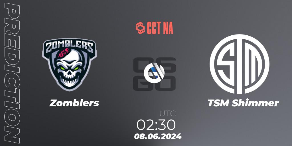 Prognose für das Spiel Zomblers VS TSM Shimmer. 08.06.2024 at 02:50. Counter-Strike (CS2) - CCT Season 2 North American Series #1