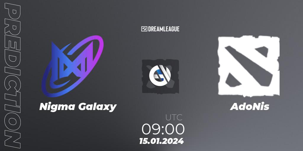 Prognose für das Spiel Nigma Galaxy VS AdoNis. 15.01.2024 at 09:44. Dota 2 - DreamLeague Season 22: MENA Closed Qualifier
