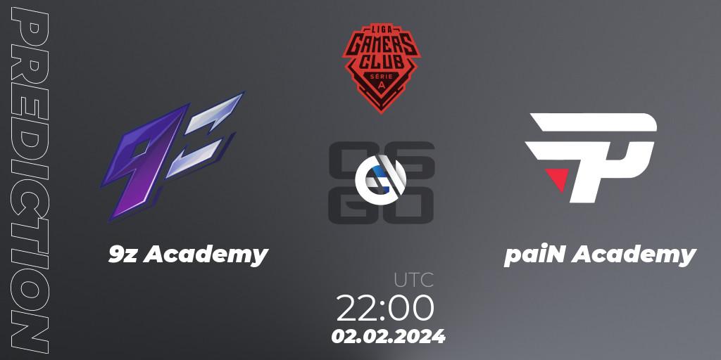 Prognose für das Spiel 9z Academy VS paiN Academy. 02.02.24. CS2 (CS:GO) - Gamers Club Liga Série A: January 2024