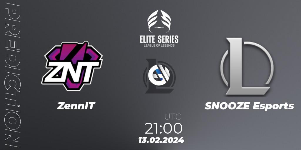 Prognose für das Spiel ZennIT VS SNOOZE Esports. 13.02.2024 at 21:00. LoL - Elite Series Spring 2024