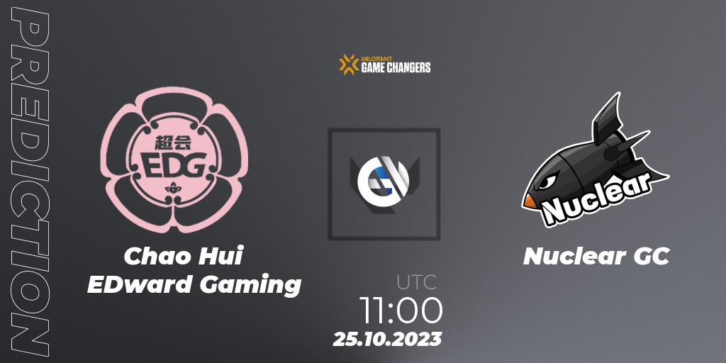Prognose für das Spiel Chao Hui EDward Gaming VS Nuclear GC. 25.10.2023 at 11:00. VALORANT - VCT 2023: Game Changers East Asia