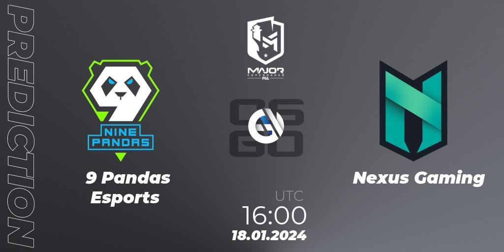 Prognose für das Spiel 9 Pandas Esports VS Nexus Gaming. 18.01.2024 at 16:15. Counter-Strike (CS2) - PGL CS2 Major Copenhagen 2024 Europe RMR Closed Qualifier