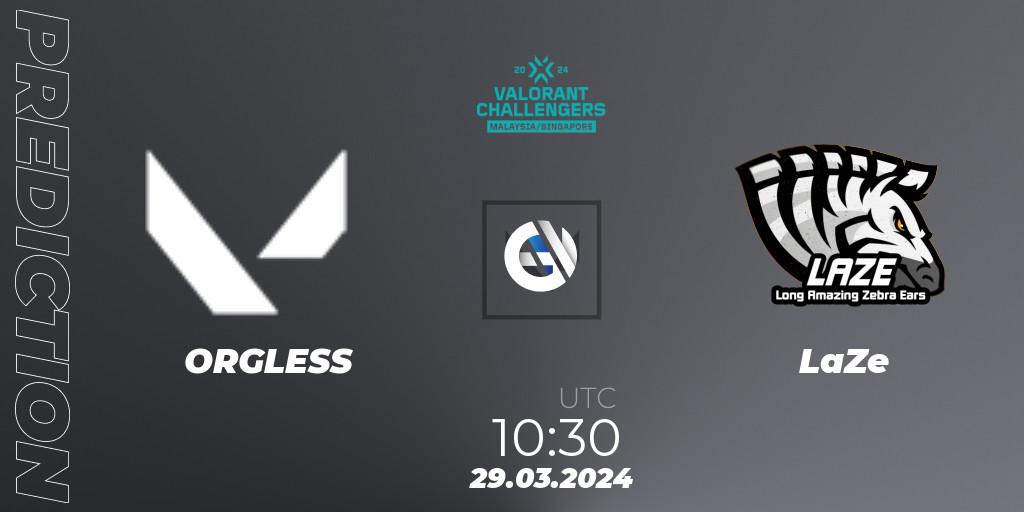 Prognose für das Spiel ORGLESS VS LaZe. 29.03.2024 at 10:30. VALORANT - VALORANT Challengers Malaysia & Singapore 2024: Split 1