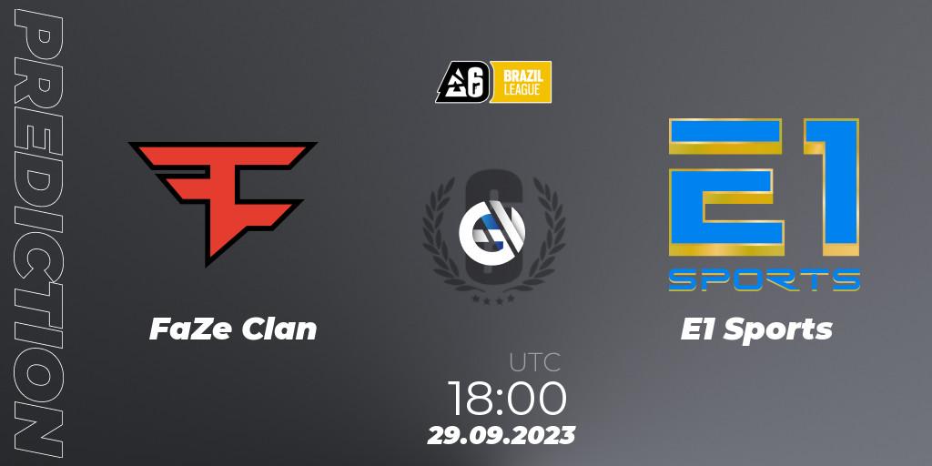Prognose für das Spiel FaZe Clan VS E1 Sports. 29.09.2023 at 18:00. Rainbow Six - Brazil League 2023 - Stage 2