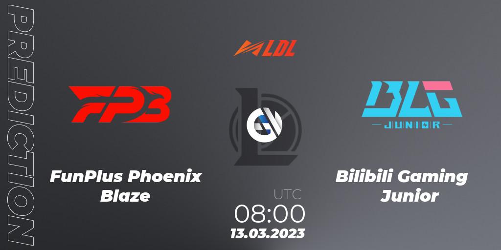 Prognose für das Spiel FunPlus Phoenix Blaze VS Bilibili Gaming Junior. 13.03.2023 at 09:00. LoL - LDL 2023 - Regular Season