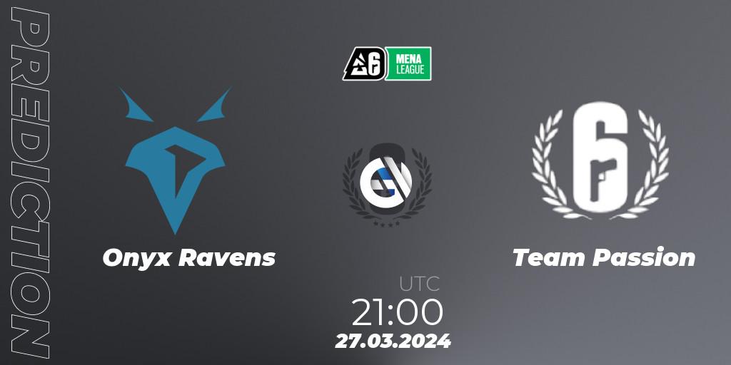 Prognose für das Spiel Onyx Ravens VS Team Passion. 27.03.2024 at 21:00. Rainbow Six - MENA League 2024 - Stage 1