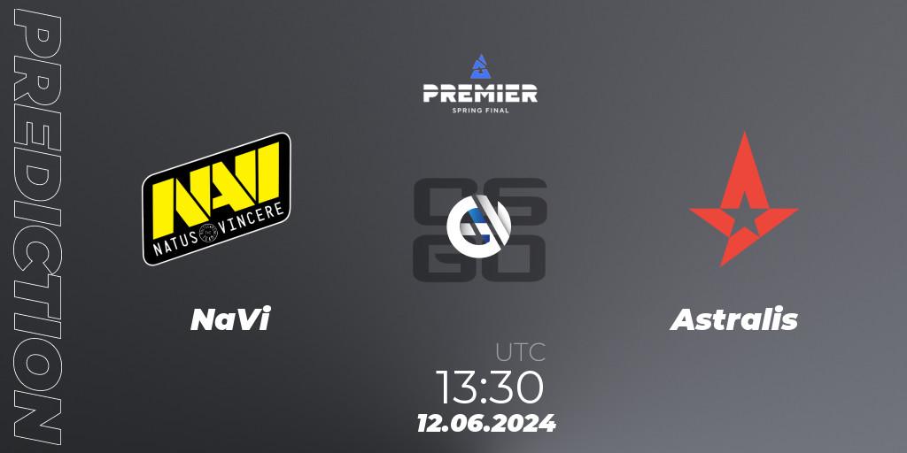 Prognose für das Spiel NaVi VS Astralis. 12.06.2024 at 13:25. Counter-Strike (CS2) - BLAST Premier Spring Final 2024