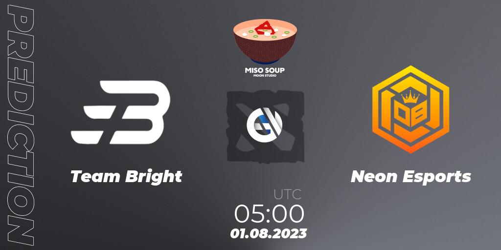 Prognose für das Spiel Team Bright VS Neon Esports. 01.08.2023 at 05:13. Dota 2 - Moon Studio Miso Soup