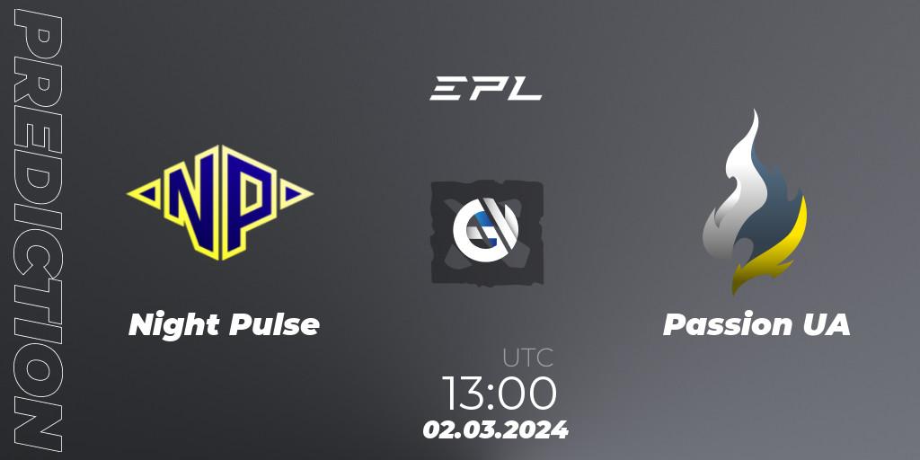 Prognose für das Spiel Night Pulse VS Passion UA. 02.03.2024 at 13:00. Dota 2 - European Pro League Season 17: Division 2