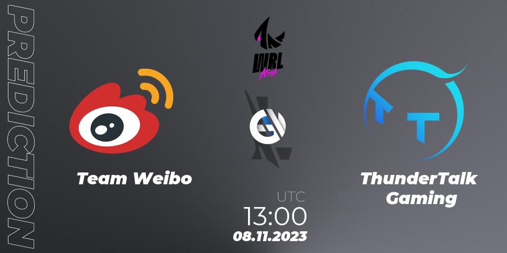 Prognose für das Spiel Team Weibo VS ThunderTalk Gaming. 08.11.2023 at 13:00. Wild Rift - WRL Asia 2023 - Season 2 - Regular Season