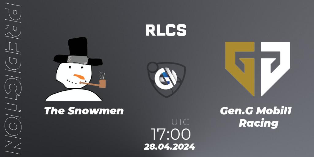 Prognose für das Spiel The Snowmen VS Gen.G Mobil1 Racing. 28.04.2024 at 17:00. Rocket League - RLCS 2024 - Major 2: NA Open Qualifier 4