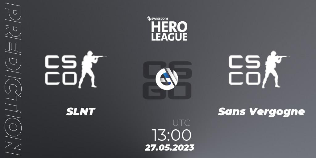 Prognose für das Spiel SLNT VS Sans Vergogne. 27.05.2023 at 13:00. Counter-Strike (CS2) - Swisscom Hero League Spring 2023
