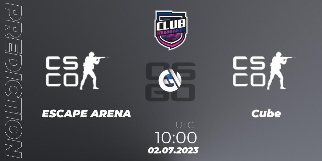Prognose für das Spiel ESCAPE ARENA VS Cube. 02.07.2023 at 09:00. Counter-Strike (CS2) - FRAG Club Tournament Season 2