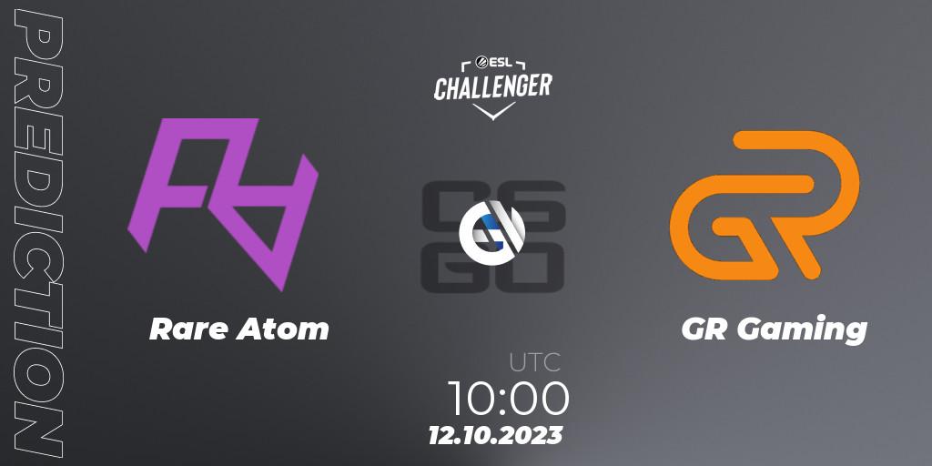 Prognose für das Spiel Rare Atom VS GR Gaming. 12.10.2023 at 10:10. Counter-Strike (CS2) - ESL Challenger at DreamHack Winter 2023: Asian Open Qualifier