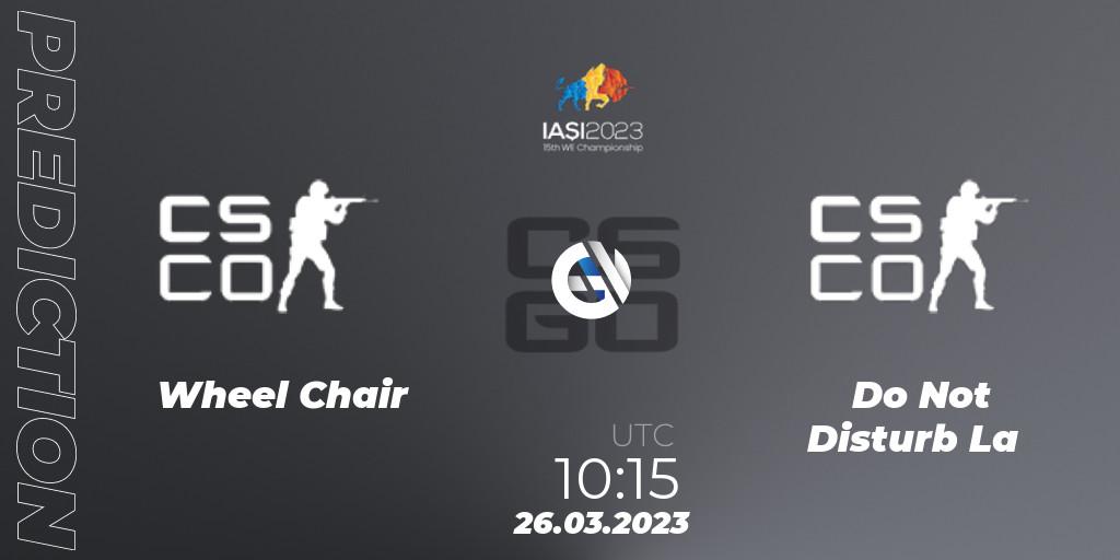 Prognose für das Spiel Wheel Chair Gaming VS Do Not Disturb La. 26.03.23. CS2 (CS:GO) - IESF World Esports Championship 2023: Hong Kong Qualifier