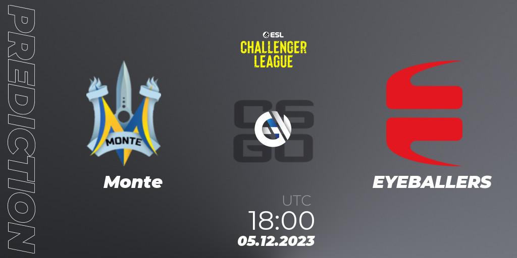 Prognose für das Spiel Monte VS EYEBALLERS. 05.12.23. CS2 (CS:GO) - ESL Challenger League Season 46: Europe