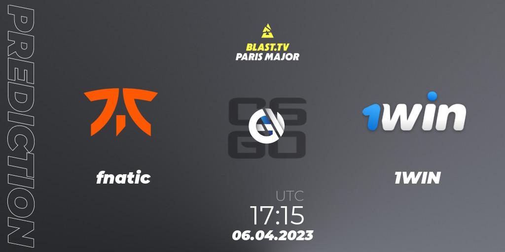 Prognose für das Spiel fnatic VS 1WIN. 06.04.2023 at 16:45. Counter-Strike (CS2) - BLAST.tv Paris Major 2023 Europe RMR A