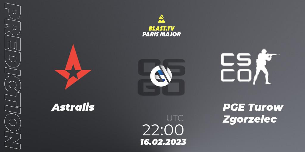 Prognose für das Spiel Astralis VS PGE Turow Zgorzelec. 16.02.2023 at 22:00. Counter-Strike (CS2) - BLAST.tv Paris Major 2023 Europe RMR Closed Qualifier A