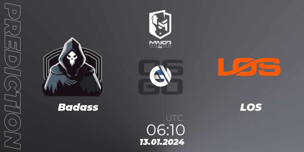 Prognose für das Spiel Badass VS LOS. 13.01.24. CS2 (CS:GO) - PGL CS2 Major Copenhagen 2024 North America RMR Closed Qualifier
