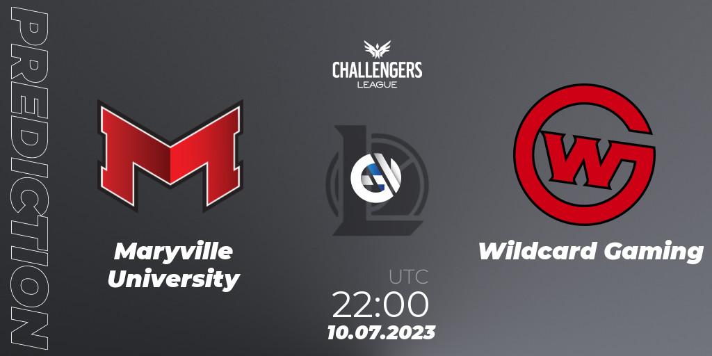 Prognose für das Spiel Maryville University VS Wildcard Gaming. 18.06.2023 at 20:00. LoL - North American Challengers League 2023 Summer - Group Stage