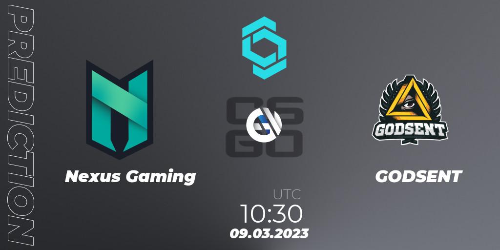 Prognose für das Spiel Nexus Gaming VS GODSENT. 09.03.2023 at 10:30. Counter-Strike (CS2) - CCT North Europe Series #4
