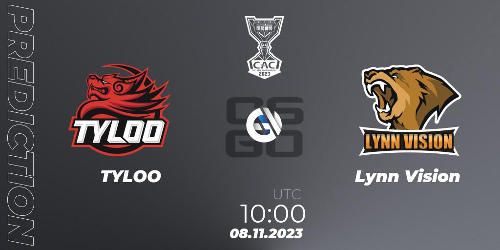 Prognose für das Spiel TYLOO VS Lynn Vision. 08.11.23. CS2 (CS:GO) - CS Asia Championships 2023
