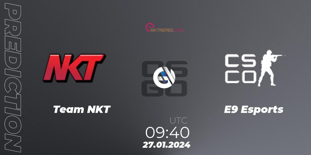 Prognose für das Spiel Team NKT VS E9 Esports. 27.01.2024 at 09:40. Counter-Strike (CS2) - eXTREMESLAND 2023