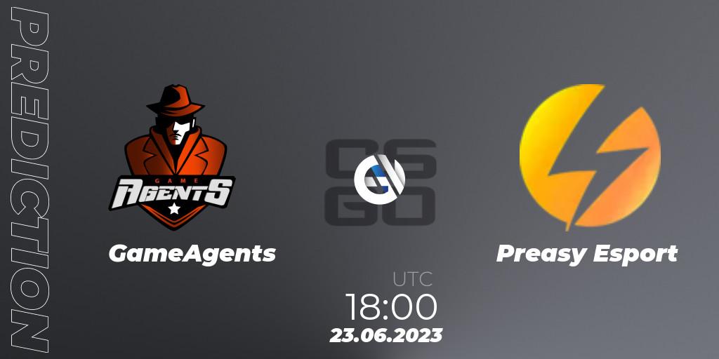 Prognose für das Spiel GameAgents VS Preasy Esport. 23.06.23. CS2 (CS:GO) - Preasy Summer Cup 2023