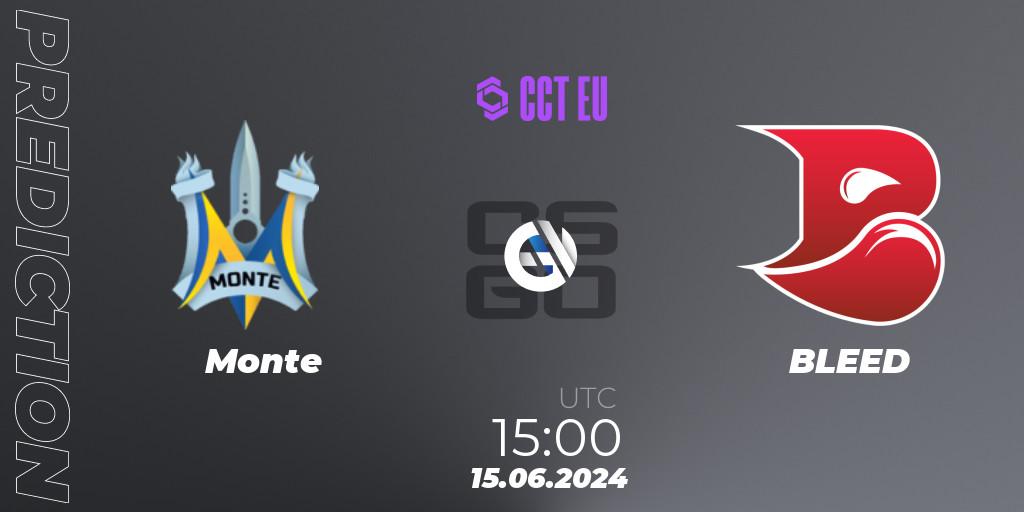 Prognose für das Spiel Monte VS BLEED. 15.06.2024 at 15:00. Counter-Strike (CS2) - CCT Season 2 Europe Series 5