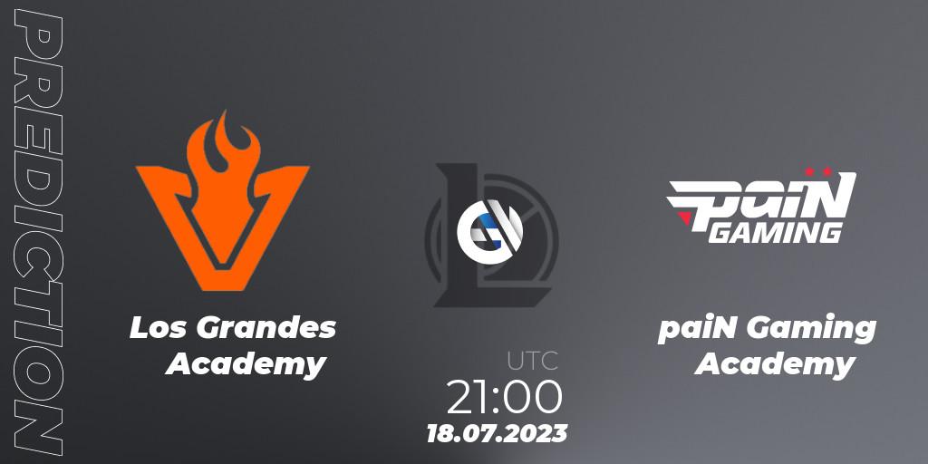 Prognose für das Spiel Los Grandes Academy VS paiN Gaming Academy. 18.07.2023 at 21:00. LoL - CBLOL Academy Split 2 2023 - Group Stage