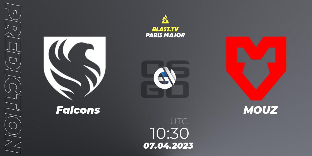 Prognose für das Spiel Falcons VS MOUZ. 07.04.2023 at 10:40. Counter-Strike (CS2) - BLAST.tv Paris Major 2023 Europe RMR A