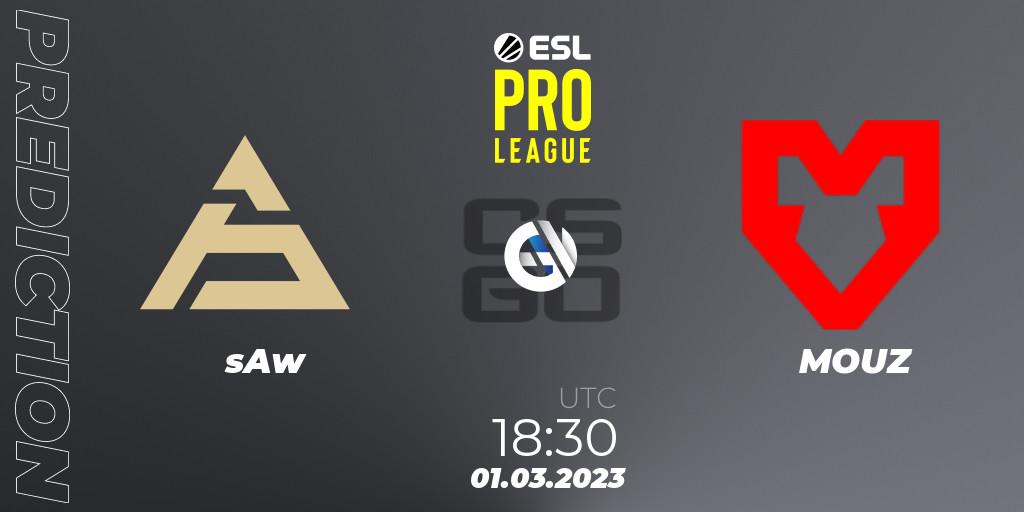 Prognose für das Spiel sAw VS MOUZ. 01.03.2023 at 18:30. Counter-Strike (CS2) - ESL Pro League Season 17
