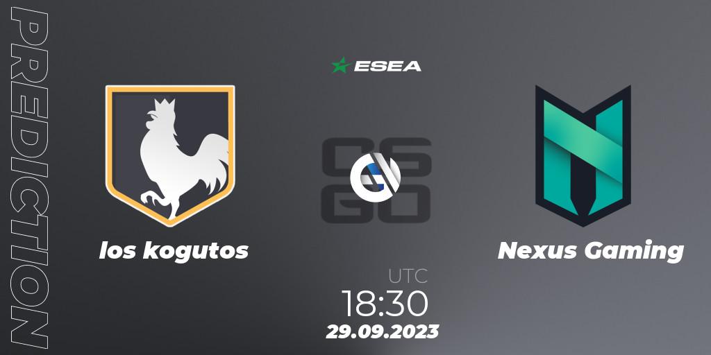 Prognose für das Spiel los kogutos VS Nexus Gaming. 29.09.23. CS2 (CS:GO) - ESEA Advanced Season 46 Europe