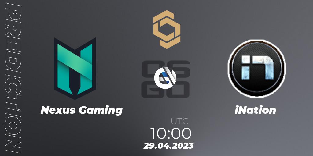Prognose für das Spiel Nexus Gaming VS iNation. 29.04.2023 at 10:00. Counter-Strike (CS2) - CCT South Europe Series #4